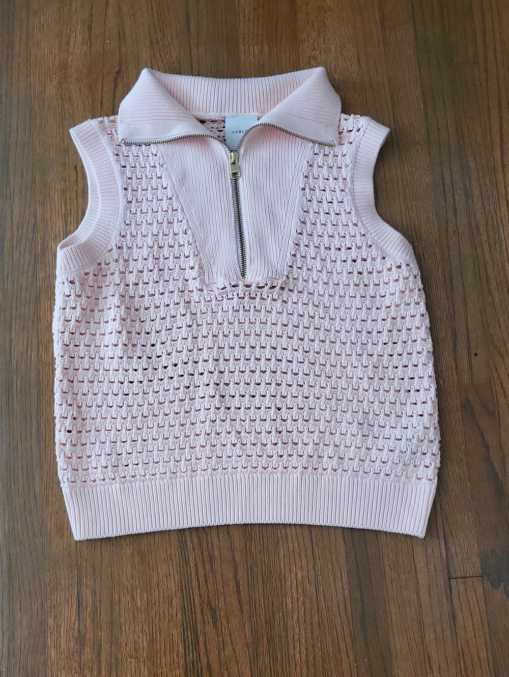 Varley Light Pink Sleeveless Zip Turtleneck Sweater